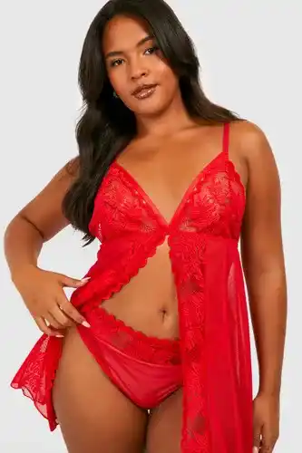 Boohoo Boohoo womens plus split front lace babydoll - red - 28, red offer