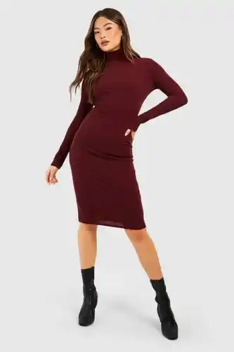Boohoo Boohoo womens soft rib roll neck bodycon midi dress - red - 8, red offer