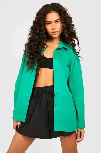 Boohoo Boohoo womens longline oversized cotton poplin shirt - green - 10, green offer