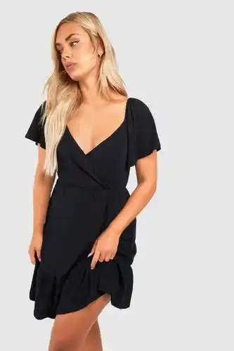 Boohoo Boohoo womens plus soft rib wrap tiered smock dress - black - 24, black offer