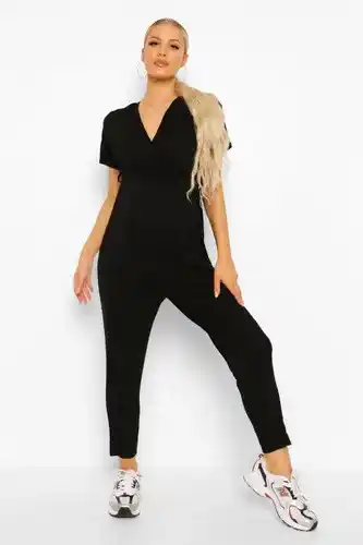 Boohoo Boohoo womens maternity wrap front lounge jumpsuit - black - 8, black offer