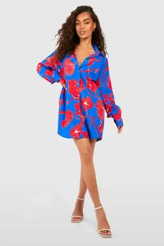 Boohoo Boohoo womens abstract floral shirt dress - blue - 8, blue offer