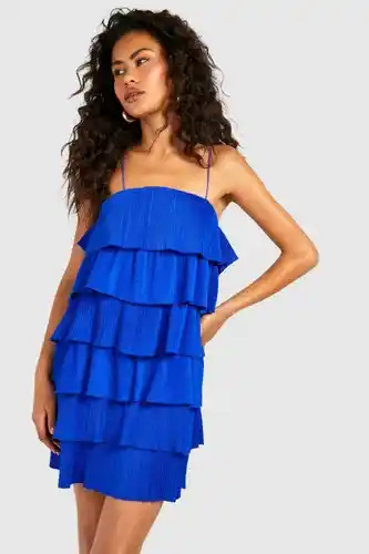 Boohoo Boohoo womens plisse tiered mini dress - blue - 16, blue offer