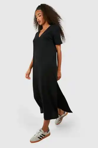 Boohoo Boohoo womens soft rib oversized midaxi tshirt dress - black - 8, black offer