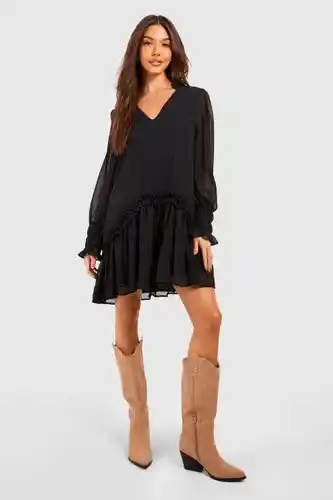 Boohoo Boohoo womens chiffon drop hem smock dress - black - 8, black offer