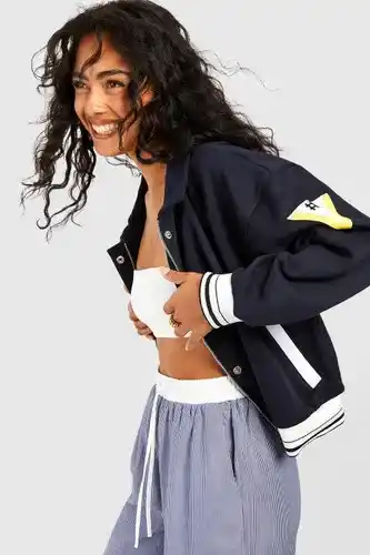 Boohoo Boohoo womens collared embroidered oversized bomber jacket - navy - 8, navy offer