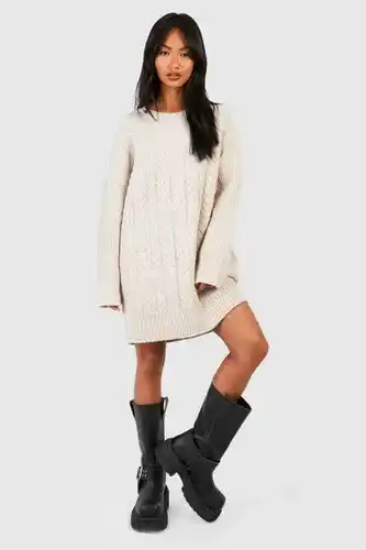 Boohoo Boohoo womens cable knit mini dress - beige - s, beige offer
