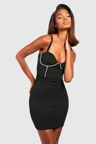 Boohoo Boohoo womens diamante trim corset mini dress - black - 12, black offer