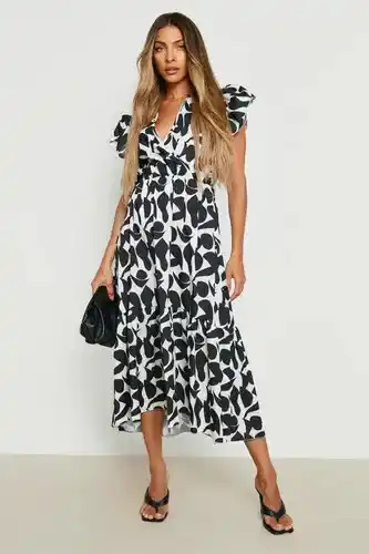 Boohoo Boohoo womens frill sleeve tiered midaxi dress - black - 8, black offer