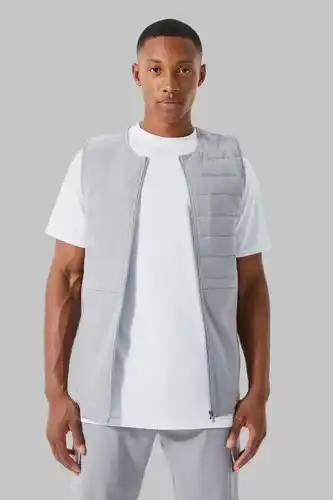 Boohoo Boohooman mens grey active training dept quilted body warmer, grey offer