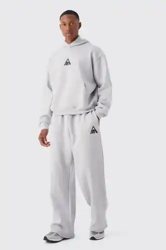 Boohoo Boohooman mens grey man oversized boxy hooded tracksuit, grey offer