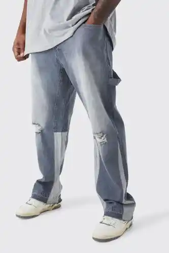 Boohoo Boohooman mens grey plus straight rigid carpenter jeans, grey offer