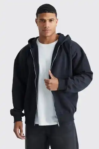 Boohoo Boohooman mens black oversized heavyweight zip through hoodie, black offer