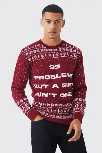 Boohoo Boohooman mens red 99 problems christmas jumper, red offer