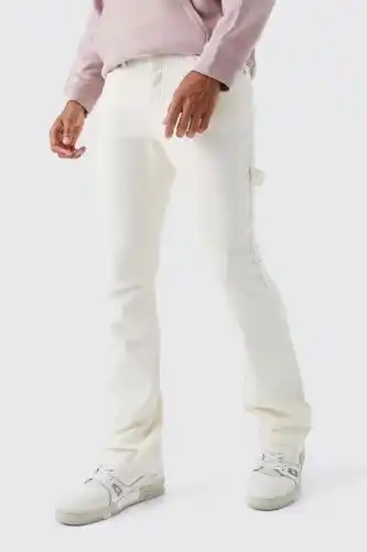 Boohoo Boohooman mens beige slim flare carpenter cord trouser, beige offer