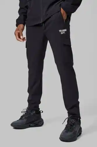 Boohoo Boohooman mens black active training dept tapered cargo joggers, black offer