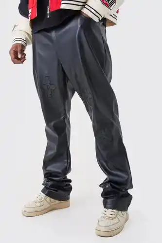 Boohoo Boohooman mens black plus fixed skinny stacked applique pu trouser, black offer