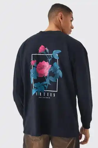 Boohoo Boohooman mens black oversized long sleeve virtues graphic t-shirt, black offer