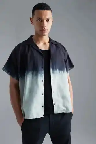 Boohoo Boohooman mens black tall short sleeve boxy slub tie dye shirt, black offer