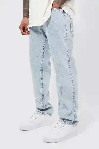 Boohoo Boohooman mens blue relaxed rigid dove embroidered jean, blue offer