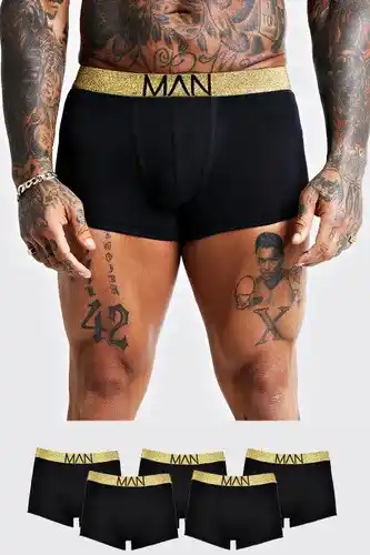 Boohoo Boohooman mens metallics 5 pack gold waistband trunks, metallics offer