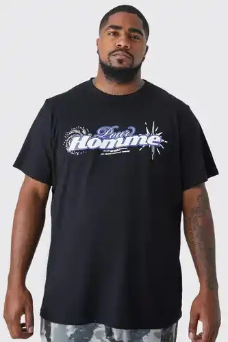 Boohoo Boohooman mens black plus pour homme front print t-shirt, black offer