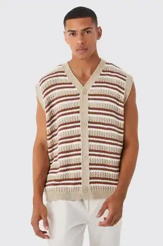 Boohoo Boohooman mens beige button knitted vest, beige offer