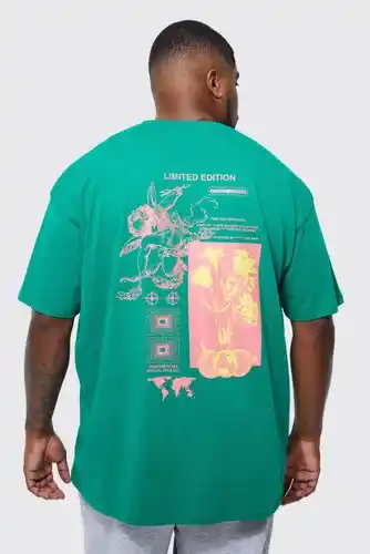 Boohoo Boohooman mens green plus cupid back graphic t-shirt, green offer