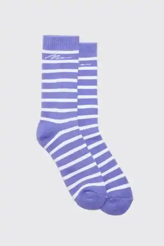 Boohoo Boohooman mens purple man signature stripe sports socks, purple offer