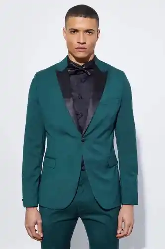 Boohoo Boohooman mens green skinny tuxedo single breasted suit jacket, green offer