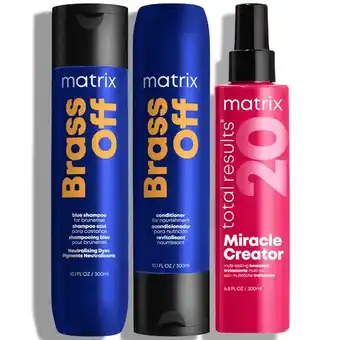 Look Fantastic Matrix brass off shampoo, conditioner and miracle creator multi-benefit hair spray routine offer