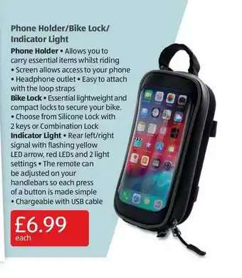 Aldi Phone Holder - Bike Lock - Indicator Light offer