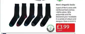 Aldi Men's Organic Socks offer