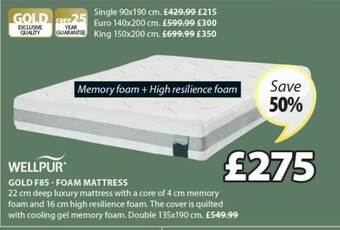 JYSK Wellpur Gold F85 - Foam Mattress offer
