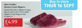 Aldi Men's-ladies' Memory Foam Slippers offer