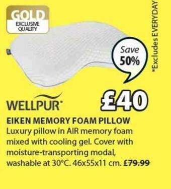 JYSK Wellpur Eiken Memory Foam Pillow offer