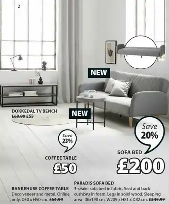 JYSK Dokkedal Tv Bench, Bankehuse Coffee Table, Paradis Sofa Bed, Coffee Table, Sofa Bed offer