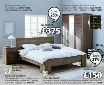 JYSK Manderup Bedside Table, Manderup Wardrobe, Vedde Bed Frame offer
