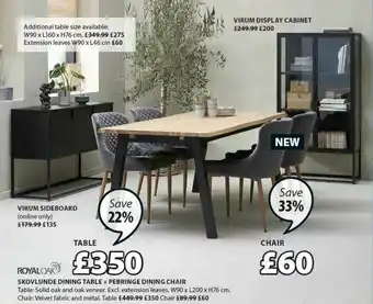 JYSK Virum Sideboard, Chair, Royal Oak Skovlunde Dining Table + Pebringe Dining Chair offer