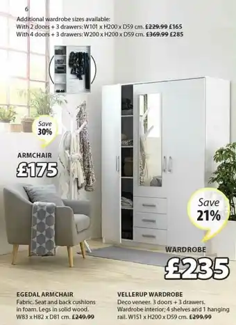 JYSK Egedal Armchair, Vellerup Wardrobe offer