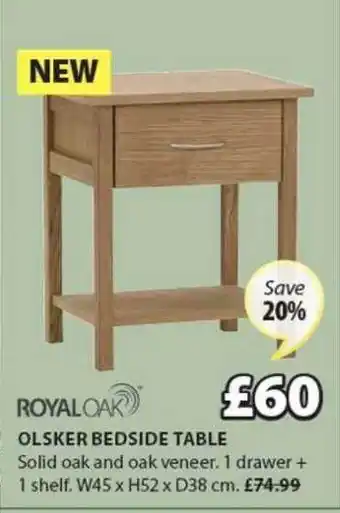 JYSK Royal Oak Olsker Bedside Table offer