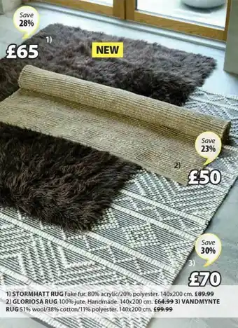 JYSK Stormhatt Rug, Gloriosa Rug, Vandmynte Rug offer