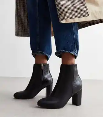 New look black leather-look faux croc block heel ankle boots