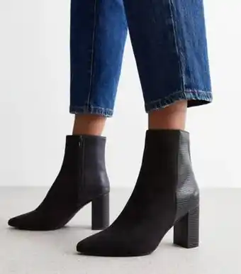 New Look New look black suedette faux croc block heel ankle boots offer