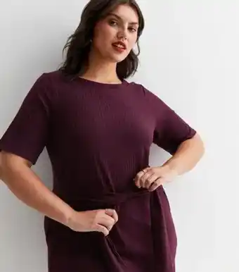 New Look New look curves burgundy ribbed tie front mini dress offer