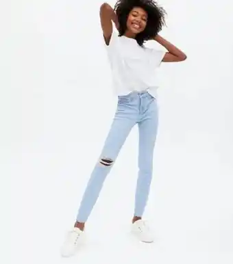 New Look New look girls pale blue ripped high waist hallie super skinny jeans offer
