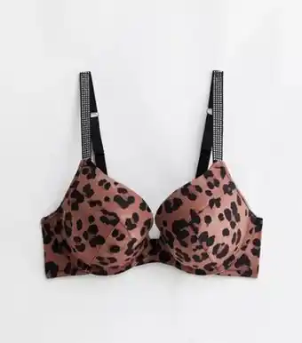 New Look New look brown leopard print diamanté boost bra offer