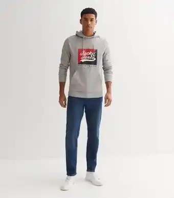 Jack & jones men's pale grey logo pocket front hoodie new look