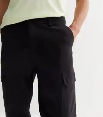 New Look New look men's black cotton relaxed fit cuffed crop cargo trousers offer