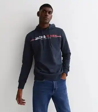 New Look Jack & jones men's navy logo hoodie new look offer